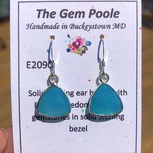 🦋Blue Chalcedony🦋 Triangle 925 Silver Earrings